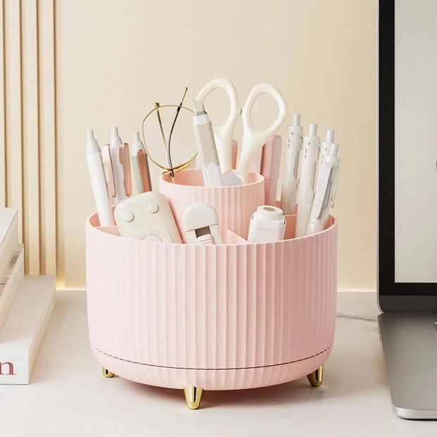 360 Rotating Makeup Brush Holder Desktop Cosmetic Organizer Rotating Desktop Storage Box Portable Lipstick Eyeliner Holder